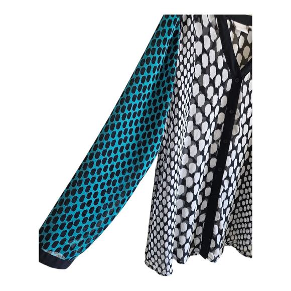 CHICO'S 2 Women's 12 14 Tunic Blouse Button Up Semi Sheer Mixed Patterns 42" - Picture 4 of 6